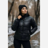 کاپشن زنانه چرم جیب دار پشم شیشه فری سایز مشکی سرمه ای