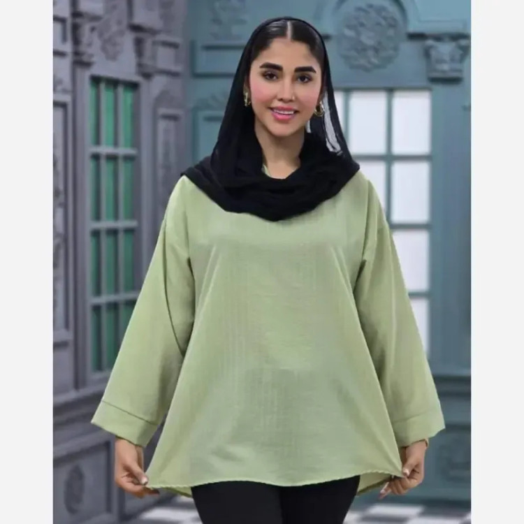 شومیز نخی ساده و دیپلمات یقه کوبایی فری سایز زنانه