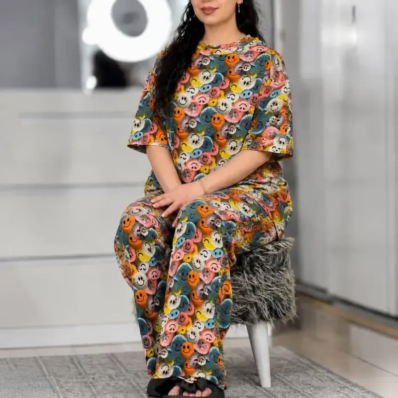 ست تیشرت شلوار راحتی سه بعدی قواره بزرگ پنبه گیاهی