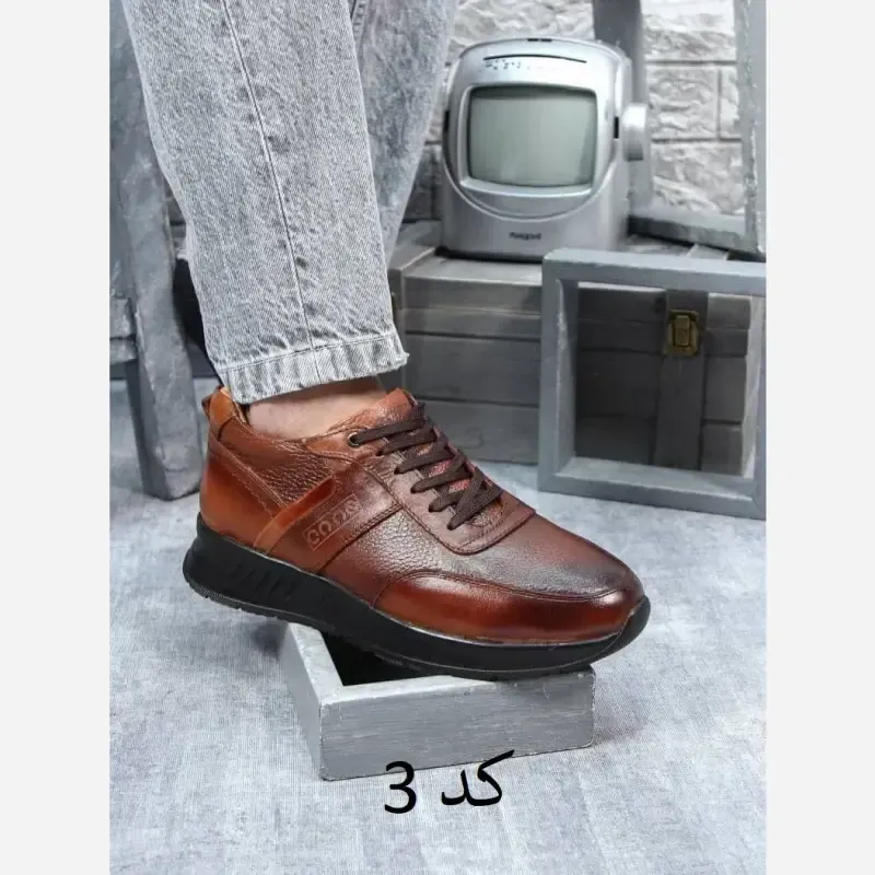 کفش مردانه تمام چرم طبیعی گاوی ترک مشکی عسلی