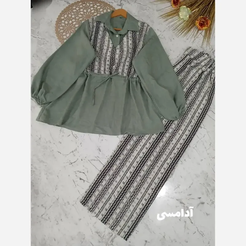 ست شومیز و شلوار تابستانه پریدخت جنس شانتون و لینن کنفی سایز 36 تا 48